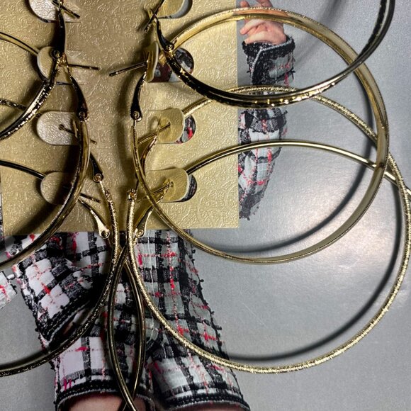 4 Pairs Set Of Hoop Earrings Iron 18K Gold Plated Jewelry Simple Classic Style - Picture 4 of 4